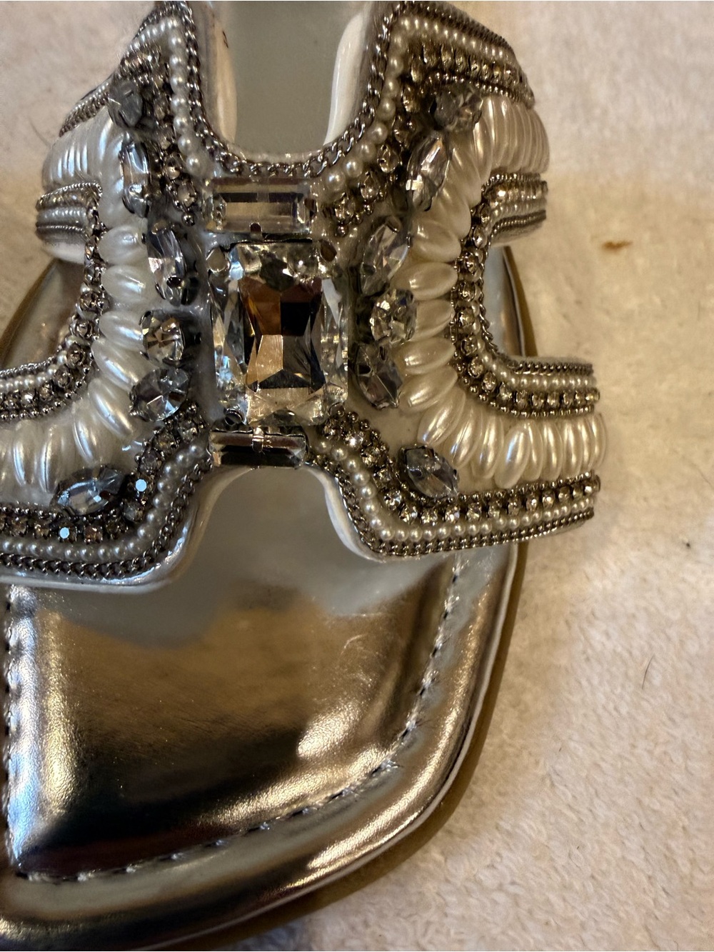 Azalea Wang Madiha Embellished Slide Sandals in silver. - Picture 3 of 7